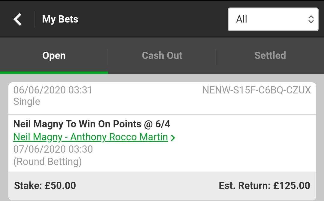 MMABetting72's tweet photo. Third official pre-fight bet FOR #UFC250

I do rate Rocco Martin, but Magny looked like a killer vs Li in his last fight. I expect him to back Martin up and accumulate points over the 15 minutes. Rocco Martin sits too much around the black line for me vs the rangey Magny. https://t.co/OGwAzWzRZJ