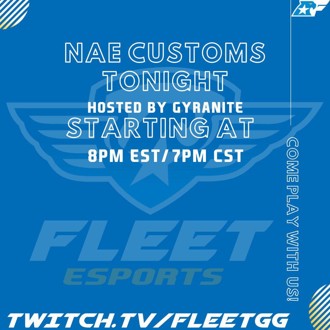 FleetGG's tweet photo. Come join us tonight at 7pm CST / 8PM EST for some fun customs! 
Games will be streamed on https://t.co/L3DZEppb5P https://t.co/Q6cUPIAOUK