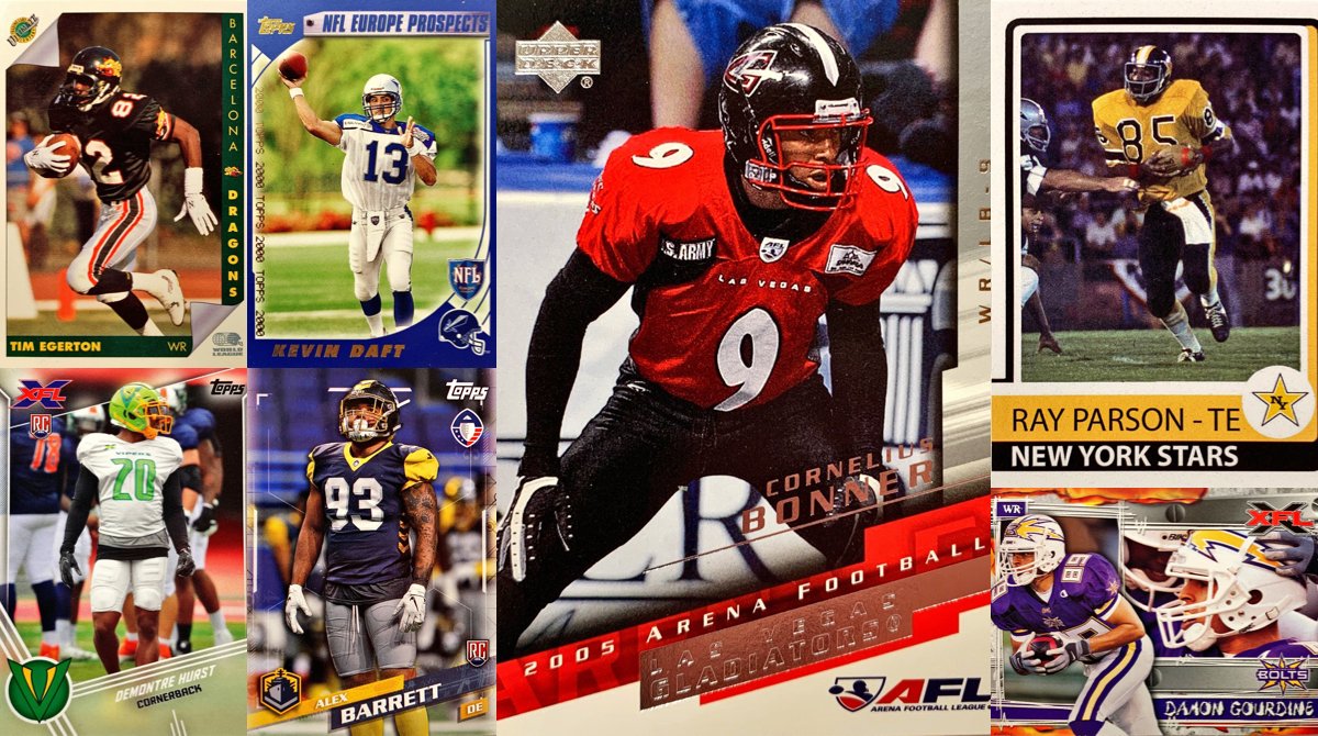 DeadCards's tweet photo. This past week we explored defunct leagues through the #tradingcards of the #AAF, #XFL, #WFL, #NFLEurope, #AFL, &amp; #WLAF. Busy times!

Follow your fav dead league via their own accounts, both on Twitter &amp; Instagram: @XFLCards @AAFCards @WLAFCards @NFLECards @AFLTradingCards https://t.co/U5pltj0Khw