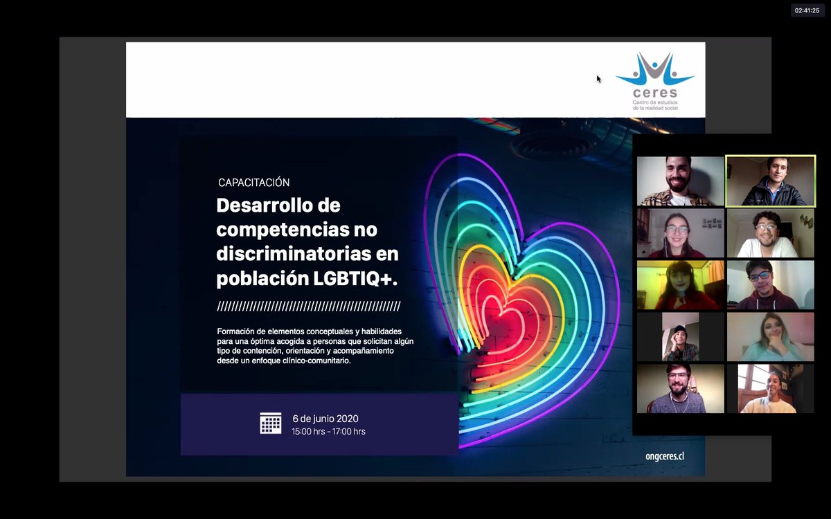 En capacitación para el "Desarrollo competencias no discriminatorias en población #LGBTIQ" a las/es/os integrantes de <a href="/diversinap/">Diversinap EGGP</a> 🙌✨.

#ongceres #diversidad #nodiscriminacion #LGBTIQ  #ceres #chile