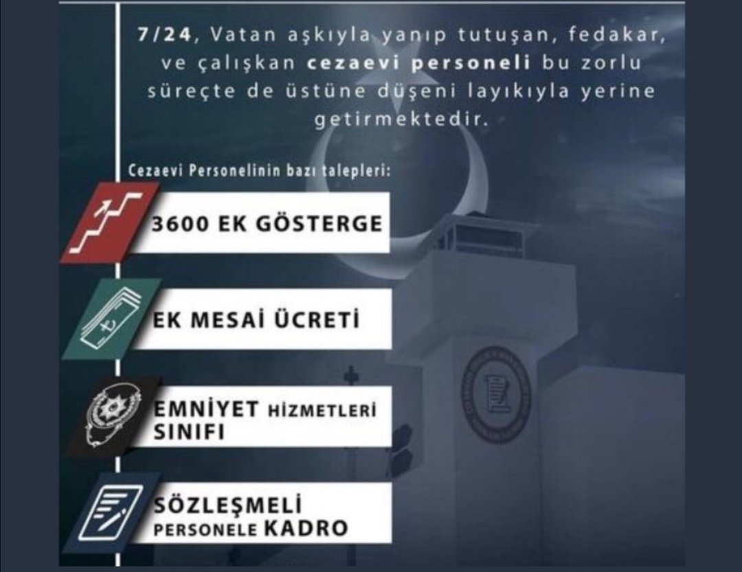 faruk küstül (@farukkstl) on Twitter photo #CezaeviPersonelininTalepleri
<a href="/RTErdogan/">Recep Tayyip Erdoğan</a>
<a href="/abdulhamitgul/">Abdulhamit Gül</a>
<a href="/dbdevletbahceli/">Devlet Bahçeli</a>
Sayın cumhurbaşkanım
Sayın Bakanım
Sayın Devlet Bahçeli
Lütfen bize kulak verin artık #CezaeviPersonelininTalepleri
<a href="/RTErdogan/">Recep Tayyip Erdoğan</a>
<a href="/abdulhamitgul/">Abdulhamit Gül</a>
<a href="/dbdevletbahceli/">Devlet Bahçeli</a>
Sayın cumhurbaşkanım
Sayın Bakanım
Sayın Devlet Bahçeli
Lütfen bize kulak verin artık