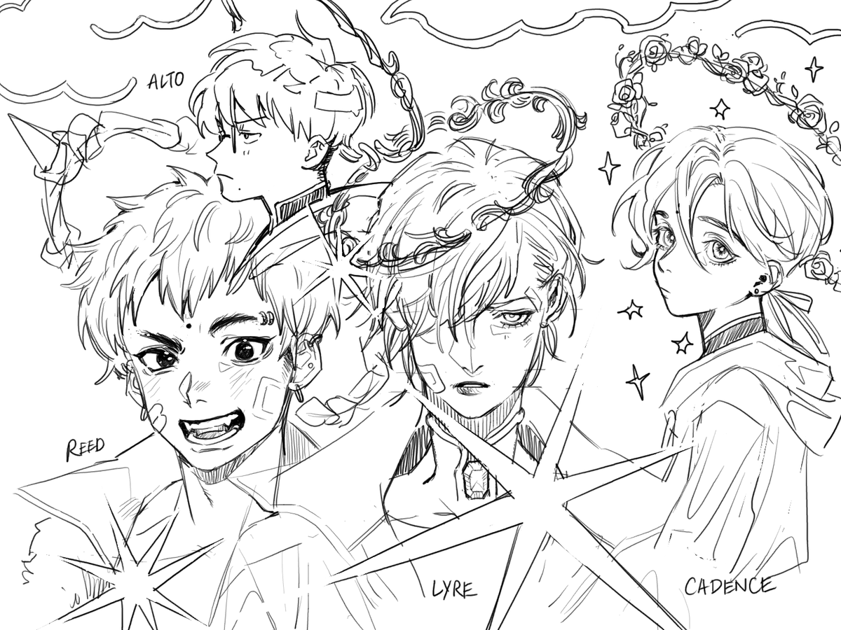 angel boys oc doodle while in call with friend. I just wanted to see how many styles of boys I should try to draw cause I'm bad at drawing boy characters.