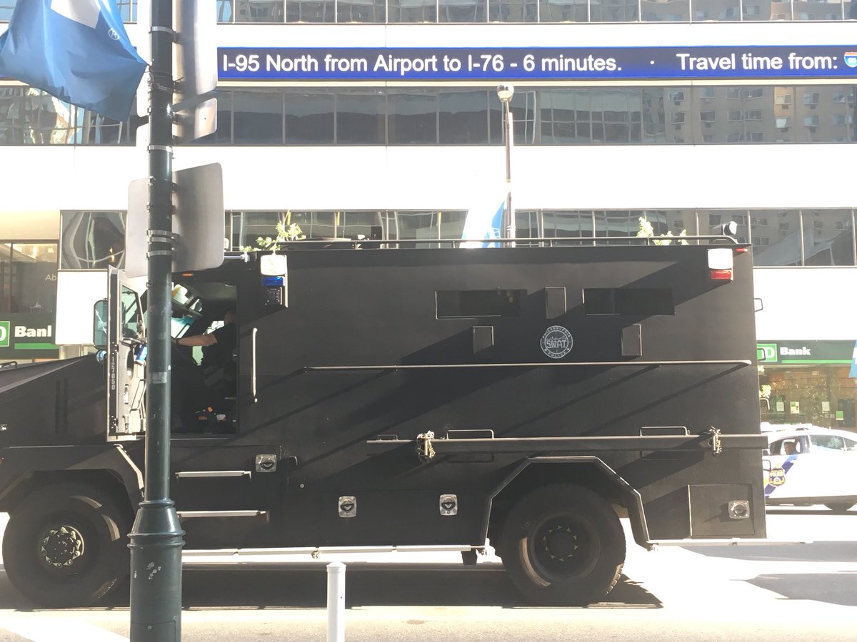 muteki_rtw's tweet photo. Police SWAT vehicle &amp; a ton of cop cars chilling at 19th &amp; Market St. #phillyprotest https://t.co/f4Jkp6lLZH