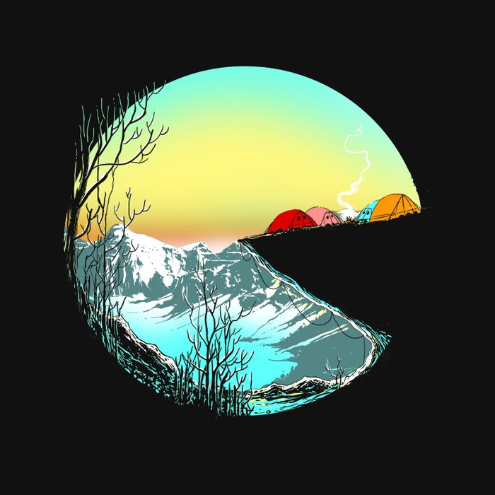 365ofpac's tweet photo. Day 158: Breaking Camp. Keeping with the reinterpretaion theme, this "Pac Camp" is a piece I've dug for a long time, by artist R.Tesar Gustiar @digital_carbine. It's just peaceful and clever, just right for this chill Saturday. #365ofpac #pacman40th #pacman40 #pacmanart #paccamp https://t.co/EVAiXJCYiG