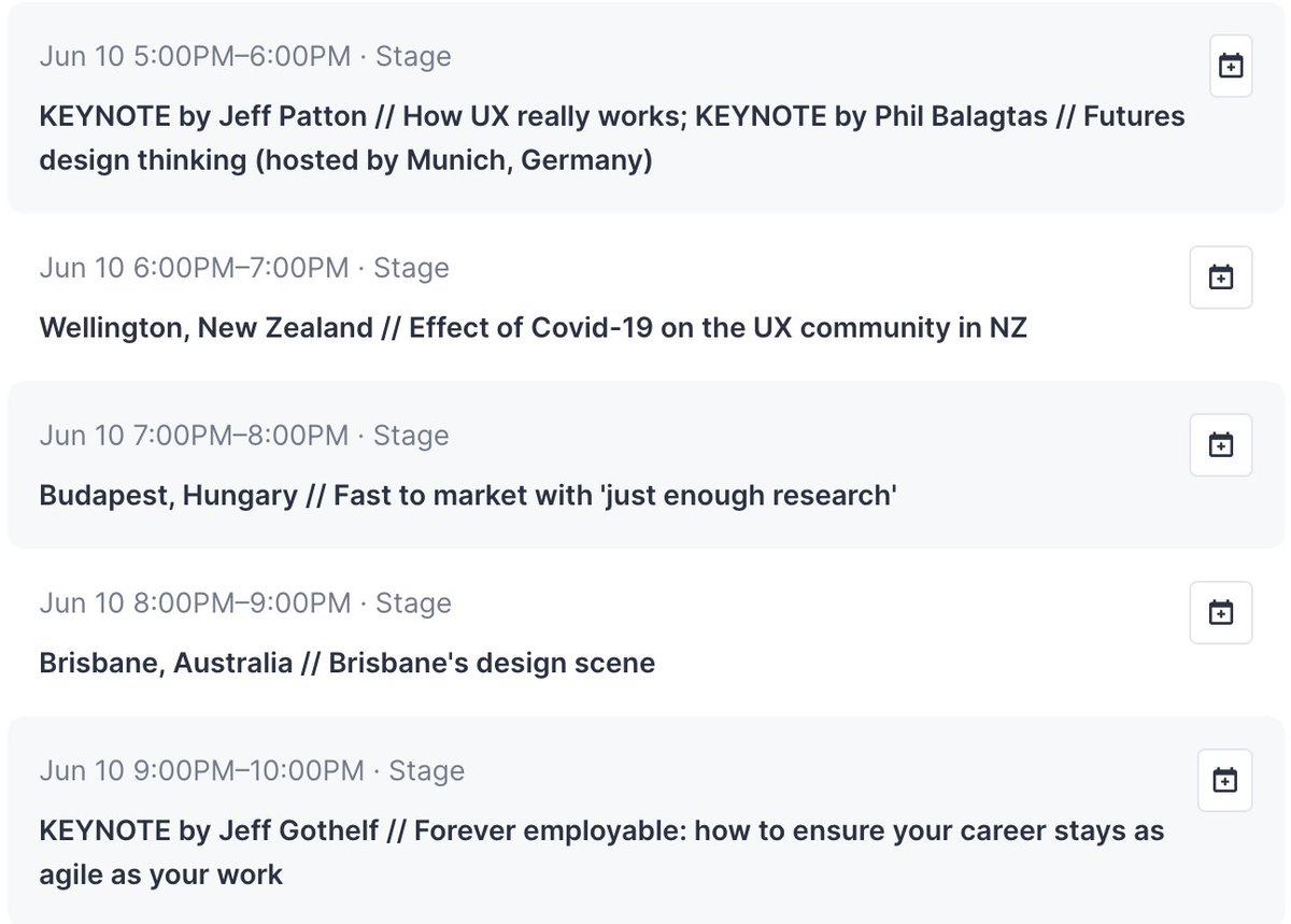 24 hours of UX is coming on June 10th! Jeff Patton <a href="/jeffpatton/">Jeff Patton</a>, Jeff Gothelf <a href="/jboogie/">Jeff Gothelf</a> and more wonderful keynote speakers are in during NZ waking hours. Sign up here: hopin.to/events/24-hour… 

24hoursofux.com #ux #globalux #userexperience