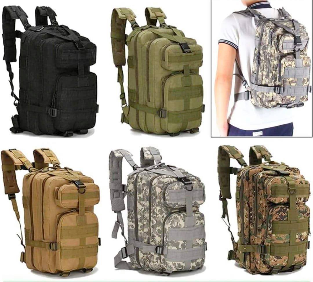 30L Tactical Compact Camping Bag. 
Rusa's waterproof unisex Tactical / Travelling / Trekking / Hiking / Camping Bag. 30 ltrs backpack with four outside pockets and one inner laptop container with two jumbo zippers for maximum stuff. All in one-go.
#tacticalgear #travelingbag