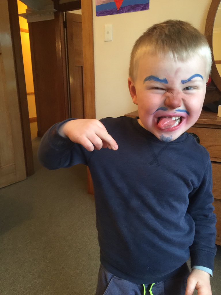 When your son asks to play with your makeup, is there any appropriate answer but “go for it”? 

When he asks you how he looks afterwards, is there any appropriate answer but “gorgeous”? (Or in this case, “eeeeeevil”.)

#gendernorms #genderequality #raisingboys