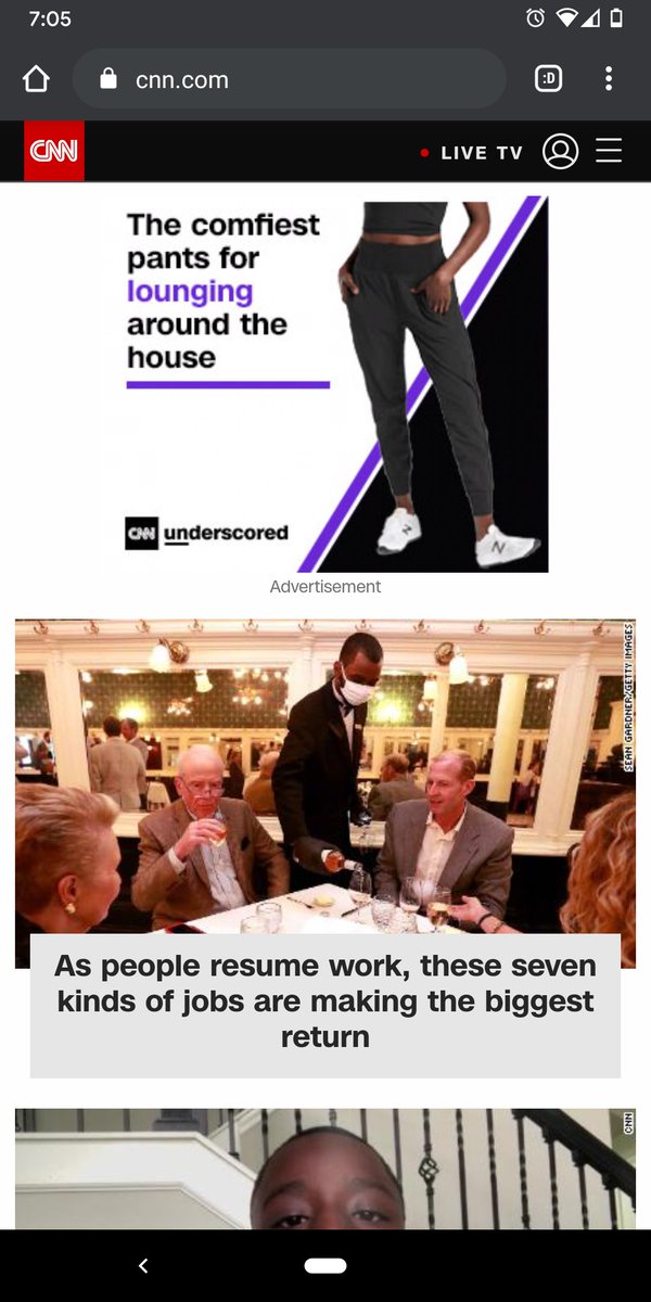 mahimatt's tweet photo. Really @cnn this is the image you choose to show people going back to work, a black man serving white people. Have you not been watching the NEWS? https://t.co/K5K0PocH82