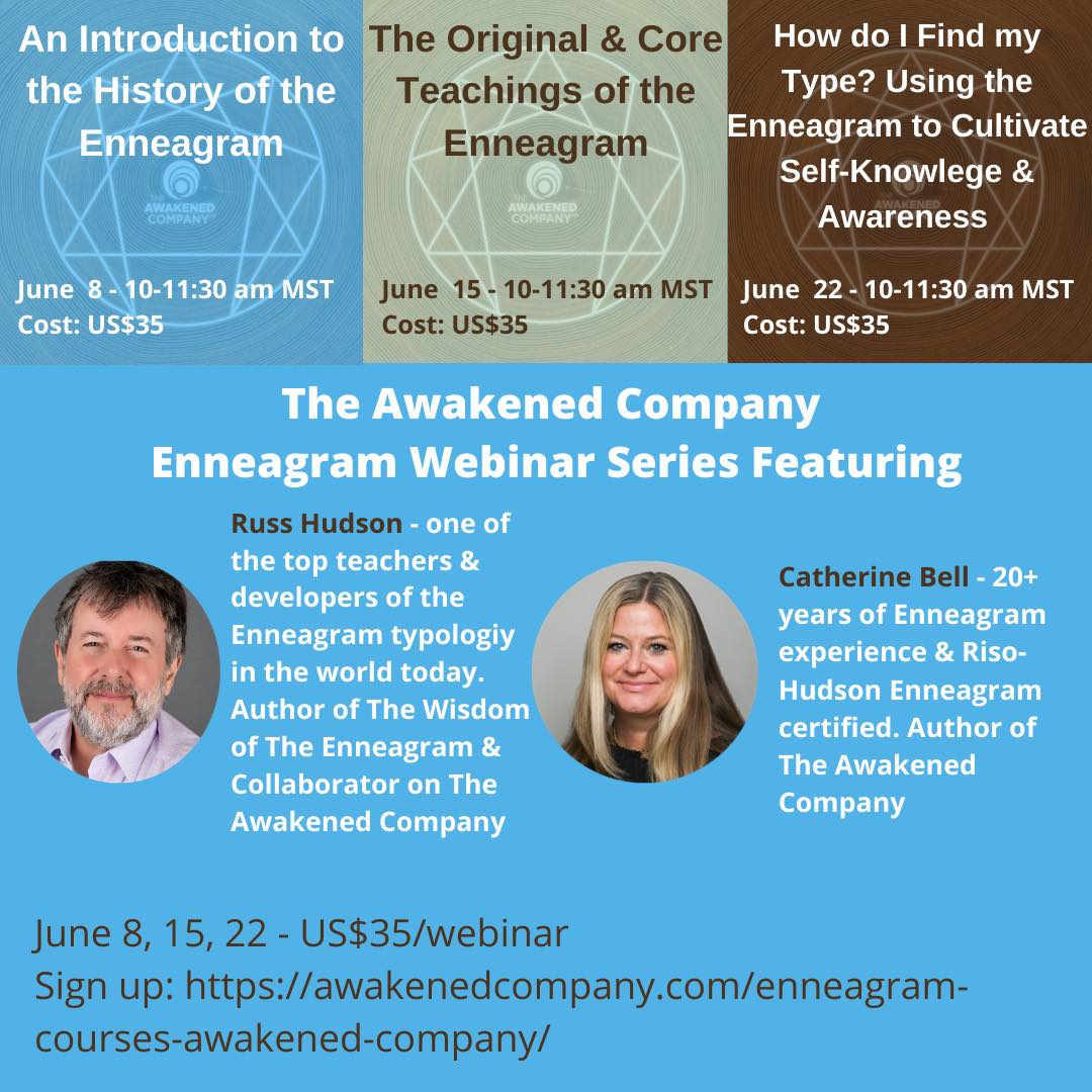 I should tell you guys when I am doing online programs, right? Here are the next ones--stand alone classes on things I don't often teach suitable for beginners but helpful for old hands too. Info at awakenedcompany.com/enneagram-cour…