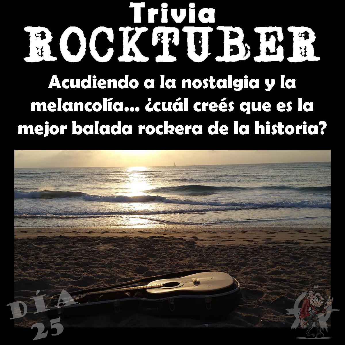 Rocktuver's tweet photo. ⚠ Volvió la #TriviaRocktuber! ⚠
.
Dale RT para que tus contactos conozcan un poco más de vos! 🤟
.
DÍA 2⃣5⃣: La noche, en medio de la pandemia... se presta para ponernos sensibles. Así que queremos saber ¿cuál creés que es la mejor balada en la historia del Rock? 🎻 https://t.co/xPk5TPeRu7