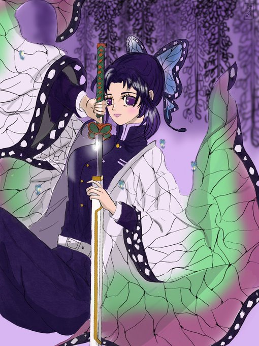 MisoさんがTwitterに投稿した胡蝶しのぶ(鬼滅の刃)のイラスト。