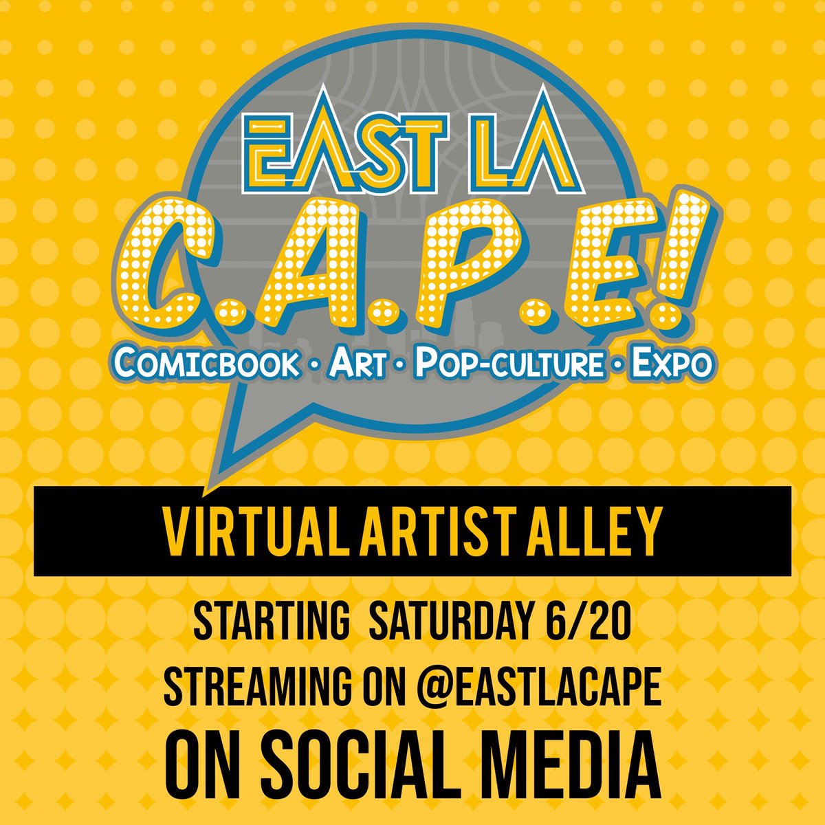 EastLACAPE's tweet photo. Attention: All #artist, #makers, #selfpublishers, #creators, and, past, present and future CAPE #vendors! For more info and to apply click here https://t.co/9t6eMYwJmF #EastLA #eastlacape #eastlacomiccomiccon #virtualcon #virtualartistalley https://t.co/DDu5mbhW4h
