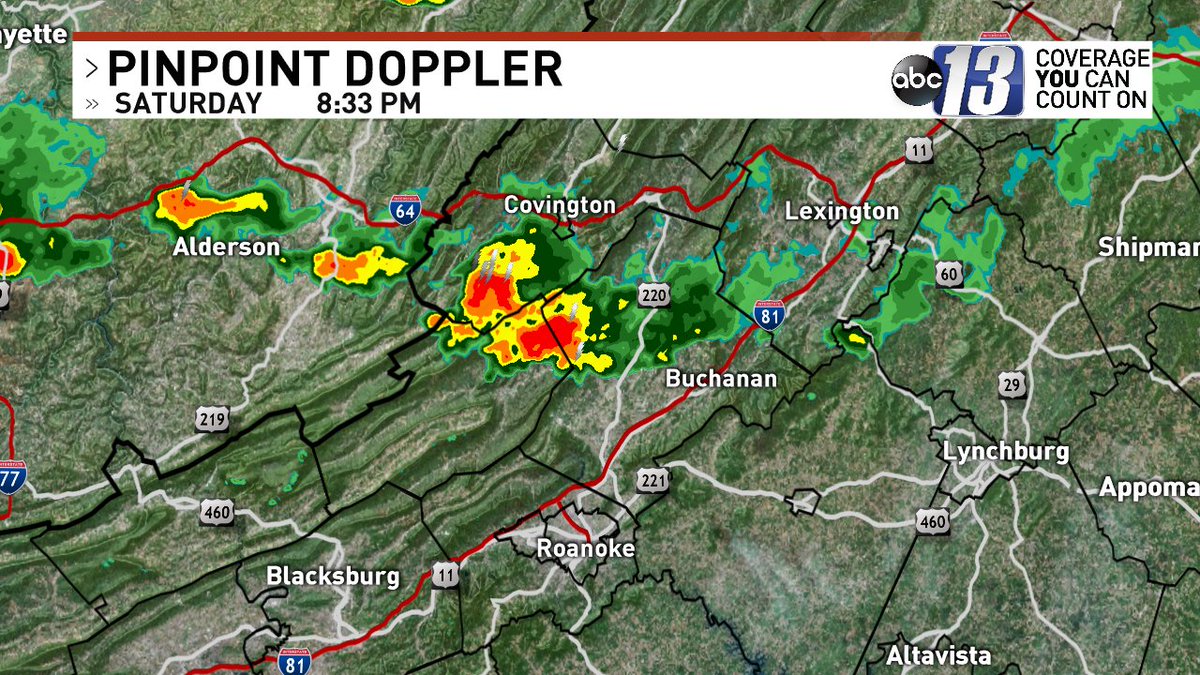 Severe thunderstorms continue to weaken... the heaviest storm is heading toward Fincastle right now.