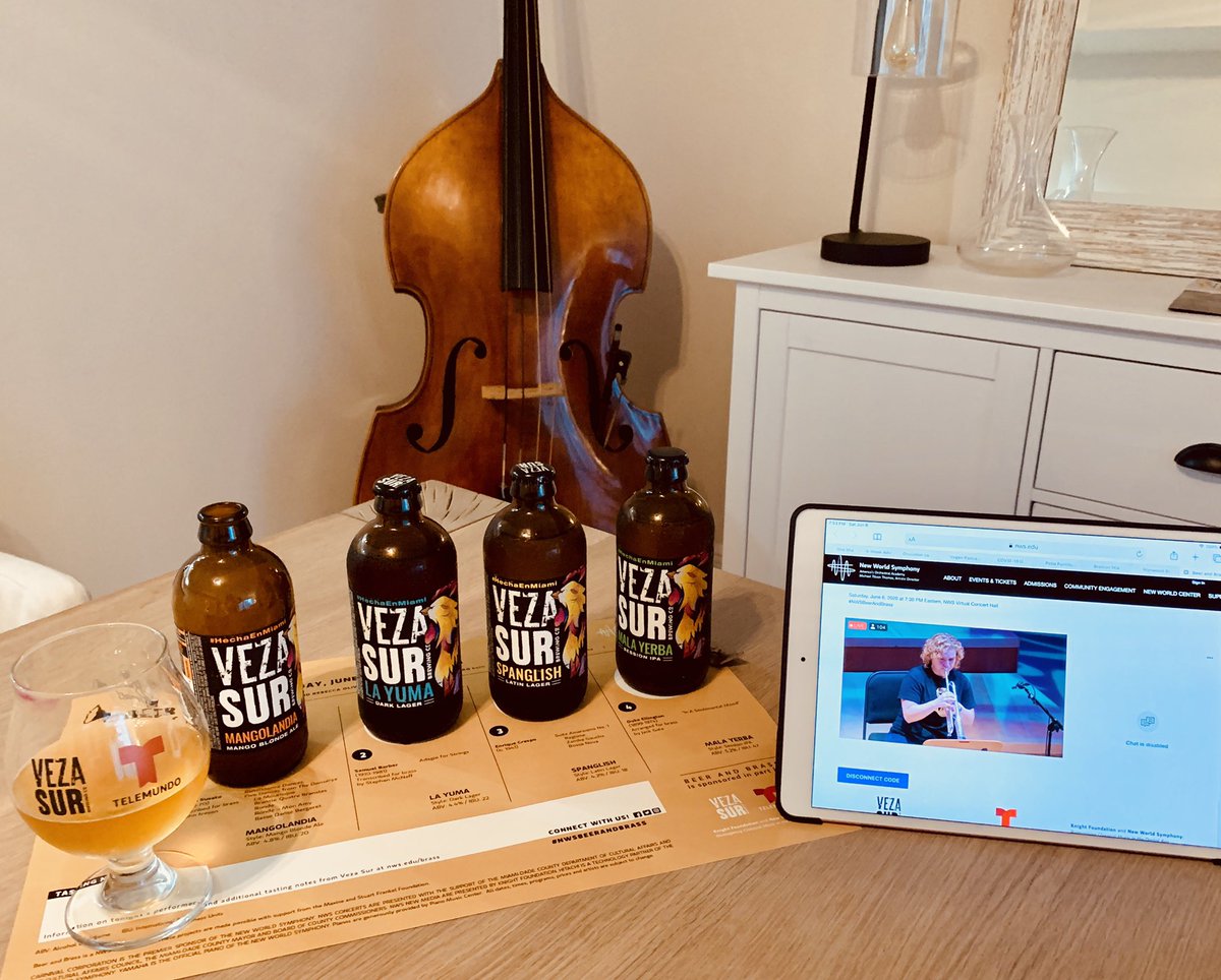 YesicaTech's tweet photo. Excellent virtual concert from @nwsymphony with beer pairings from @VezaSur! Bravo! #BeerAndBrass #HechaEnMiami #FriendsofNWS 🎻🍺🎺🎶 https://t.co/9qedeJEiFm