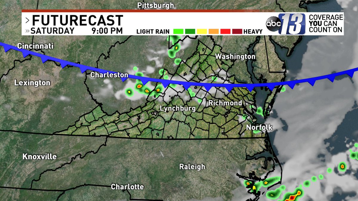 A cold front is bringing a few thunderstorms to the region this evening. Some strong. Sunday is not as hot... details on 13 News at 11pm - join us!