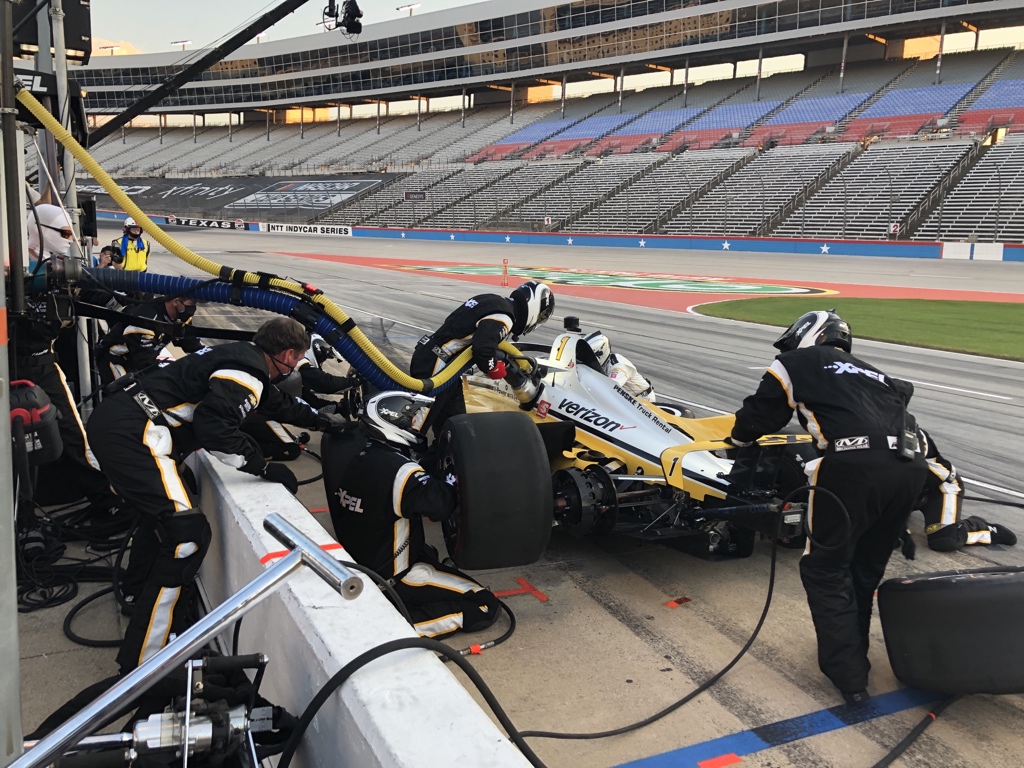 More mass pit stops for all the cars, including @josefnewgarden, @simonpagenaud and @12WillPower. Front wing adjustments for all theee cars. #INDYCAR