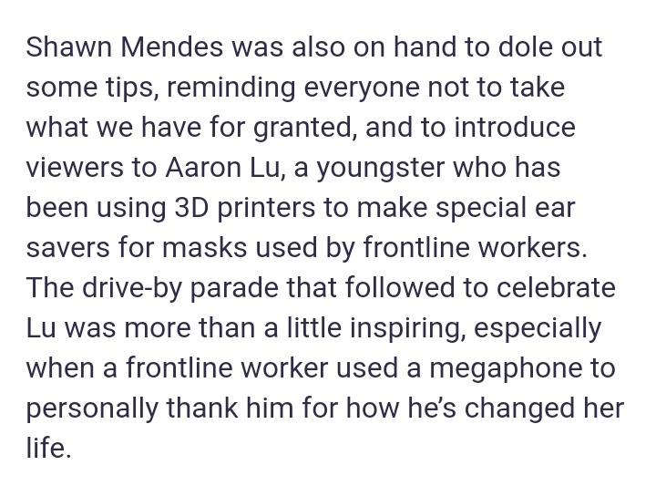 'Shawn Mendes was also on hand to dole out some tips, reminding everyone not to take what we have for granted, and to introduce viewers to Aaron Lu'

📲| Shawn's appearance on  #WeCelebrate