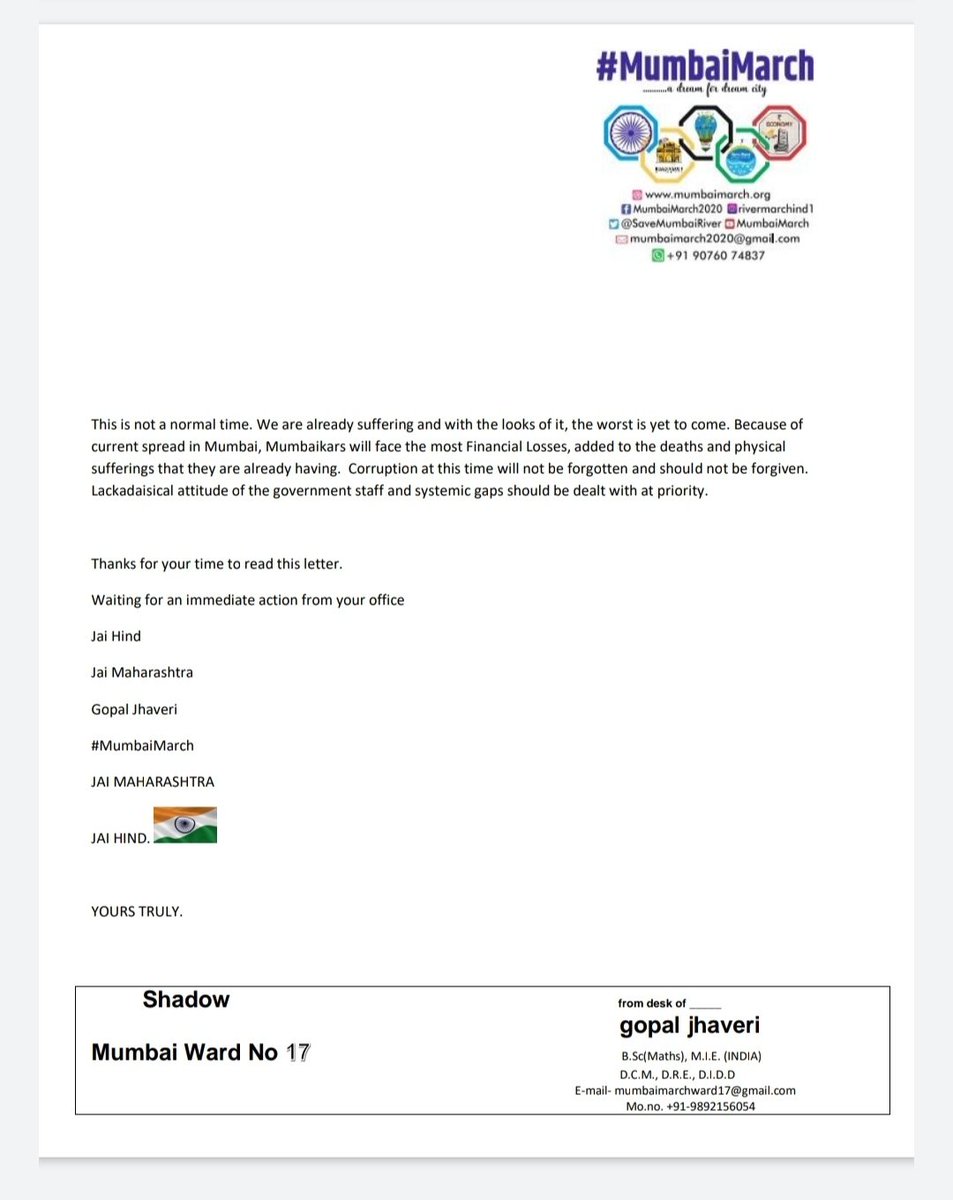 GopalMumbai's tweet photo. #CoronakuchCorona open letter to CM of Maharashtra @CMOMaharashtra @AUThackeray @mybmc @htTweets @TimesNow @aajtak @freepress @abpmajhatv @mataonline @PMOIndia @PTI_News @rashtrapatibhvn @rajyasabhatv @SrBachchan @iGopalShetty @MumbaiMirror @CPMumbaiPolice @WHO https://t.co/20ZPH19iQq