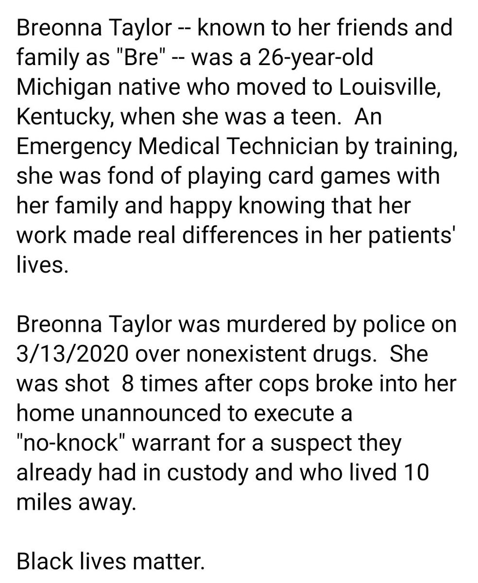 #BlackLivesMatter
#BreonnaTaylor