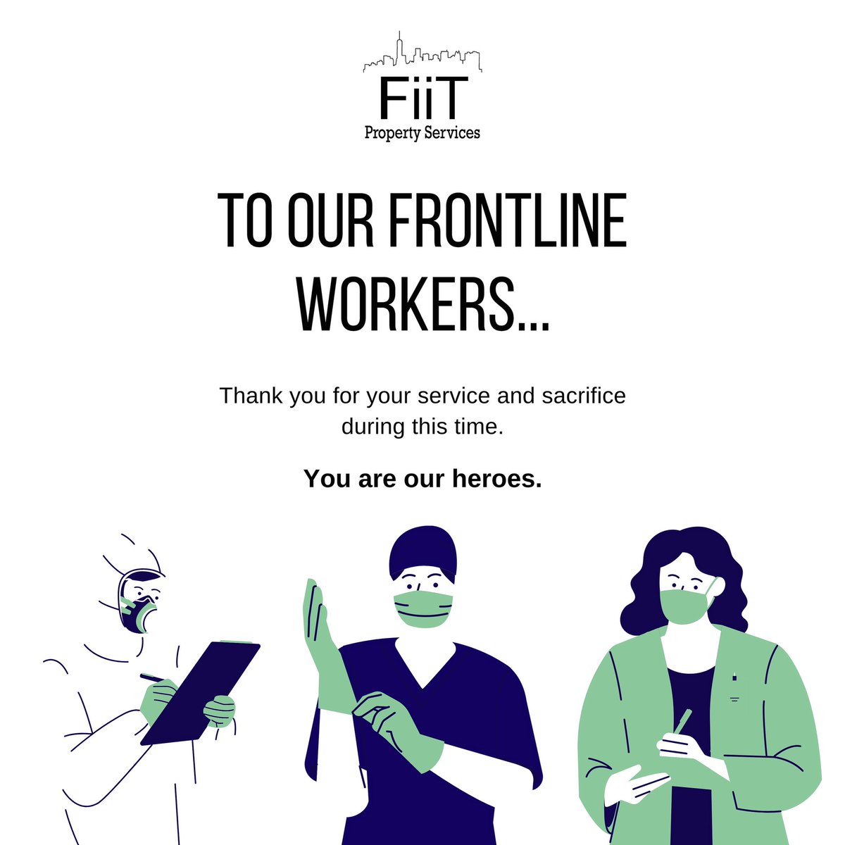 FiitProperty's tweet image. Thank you for your commitment and courage in keeping us safe 💙 #thankyoufrontliners #fiitproperty #fiitpropertyservices