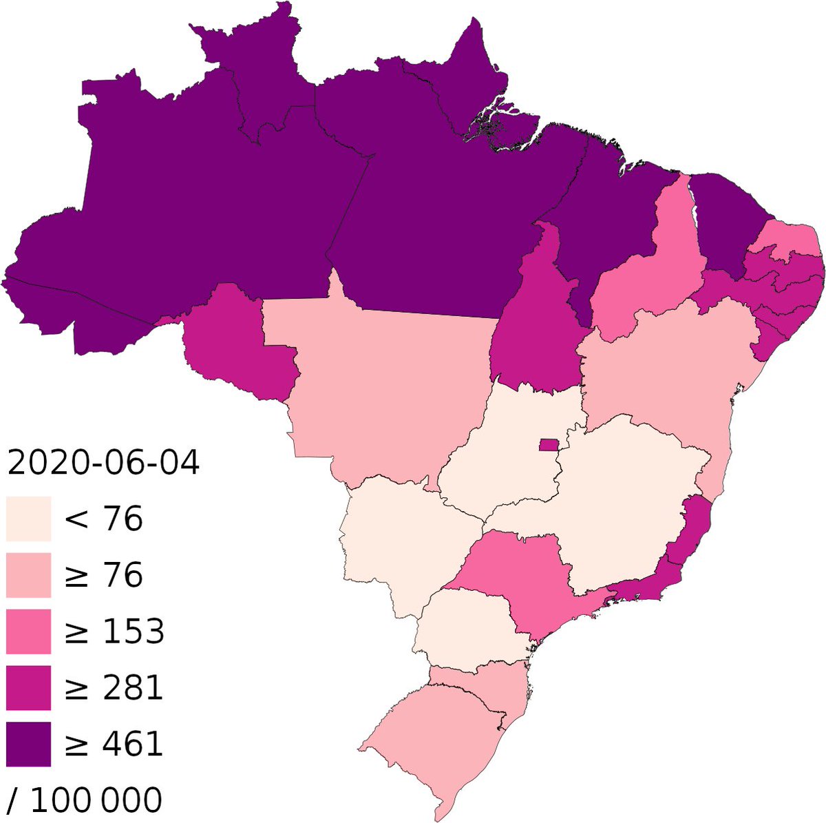 J Sato ブラジルの地域別人口別感染者数の分布をみると ブログ読者からのコメントも正しそうである 募集 ブラジルの地域別bcgポリシー 接種率の推移 T Co Kezzxjazcv