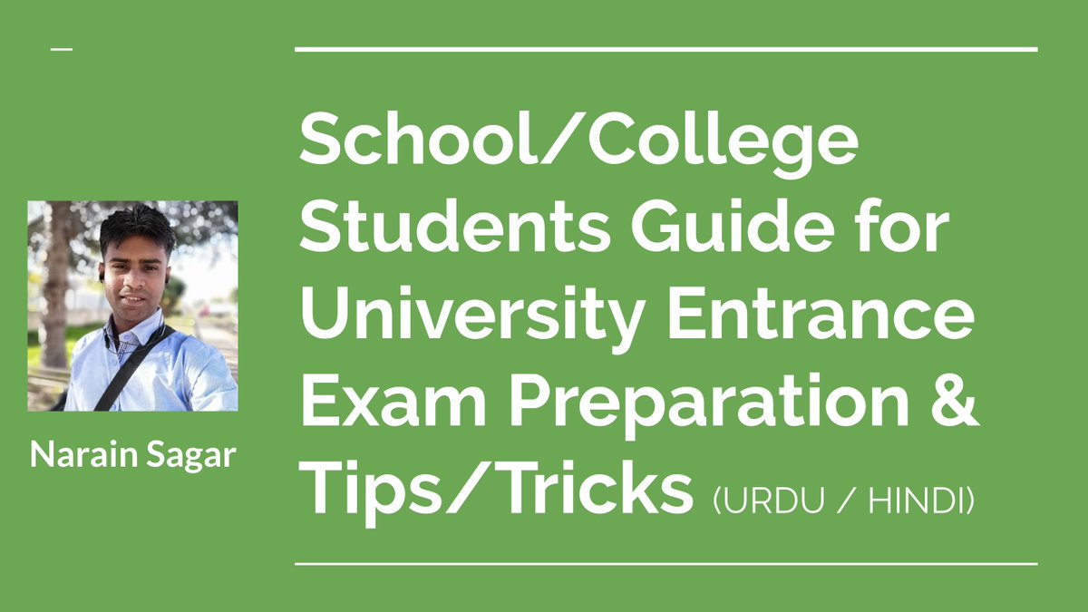 narainsagar's tweet photo. Hi guys, How're you all?

My another video for this week is now available on Youtube titled "School/College Students Guide to University Entrance Test Exam Preparation &amp; Tips (URDU/HINDI)"

Link to video: https://t.co/Xs296NQF9C

Cheers, https://t.co/MgIJcwCjIK