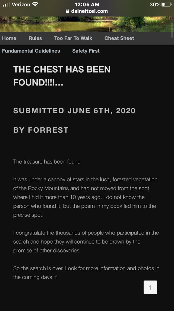 _tylandry_'s tweet photo. Forrest Fenn’s infamous treasure has finally been found #goodnews https://t.co/qeEZzOHs8T