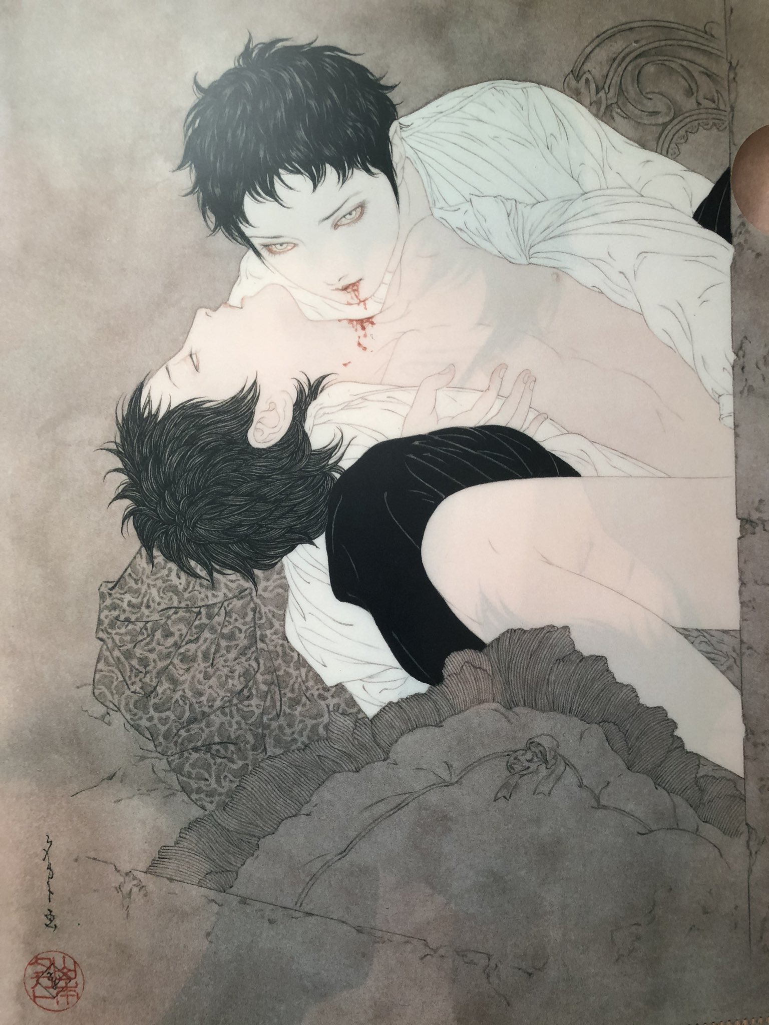 Twitter 上的 まゆ 私 山本タカト先生の描かれる美少年美青年 特に吸血鬼のシリーズの彼らが滅茶苦茶好きなんですけど 見る度に若い頃の 今も若いけど 遣都くんに重ねちゃうんですよね この構図で全役遣都一人で実写で撮ってくれませんか T Co