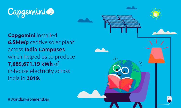 CapgeminiIndia's tweet photo. Check out how are contributing to make our planet a better place by reducing the use of grid electricity and the emission of greenhouse gases by producing in-house electricity since 2019. #WorldEnvironmentDay #EnvironmentWeek2020 https://t.co/HSzhNo67qG