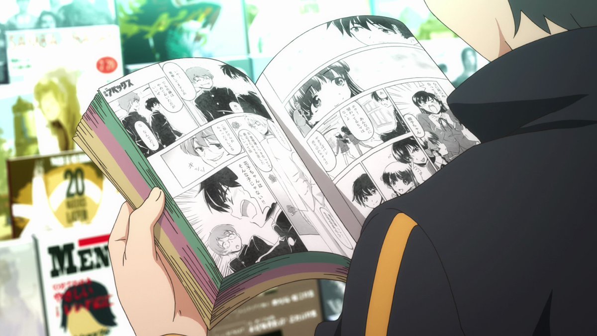 Subaru reading manga in the store shows how he's into anime/manga. However, upon further analysis, what he's looking at is clearly a scene involving romance, showing Subaru's interest in romance. Even if he's just quickly browsing through the magazine, this caught his attention.