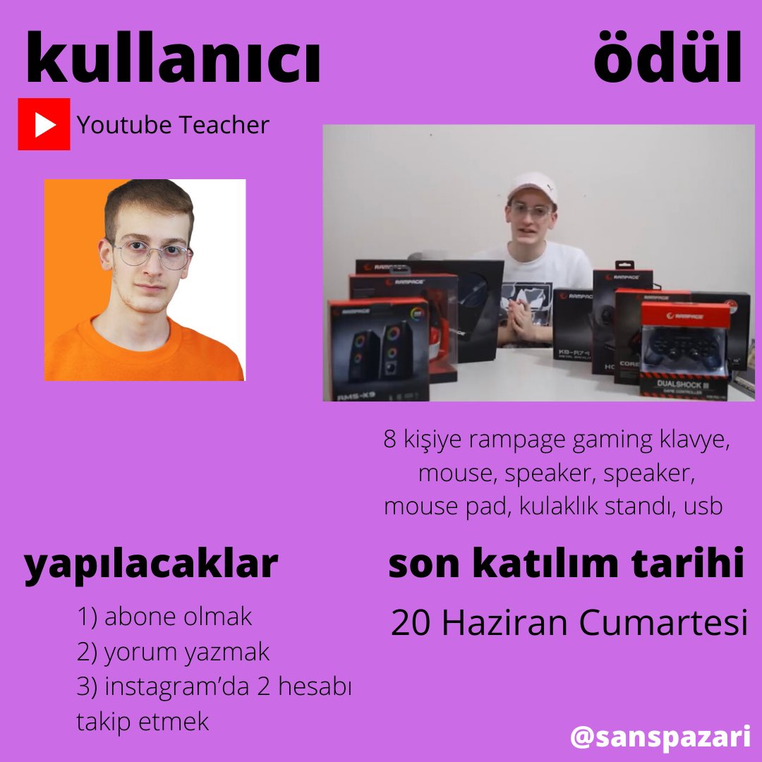sanspazari's tweet photo. #çekiliş #youtubeteacher https://t.co/fbHdx0SNGo