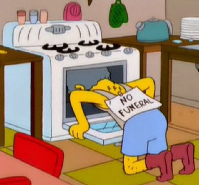 reactions on X: "moe bartender the simpsons head in oven with no funeral  sign taped to back https://t.co/pzNIpqxgp9" / X