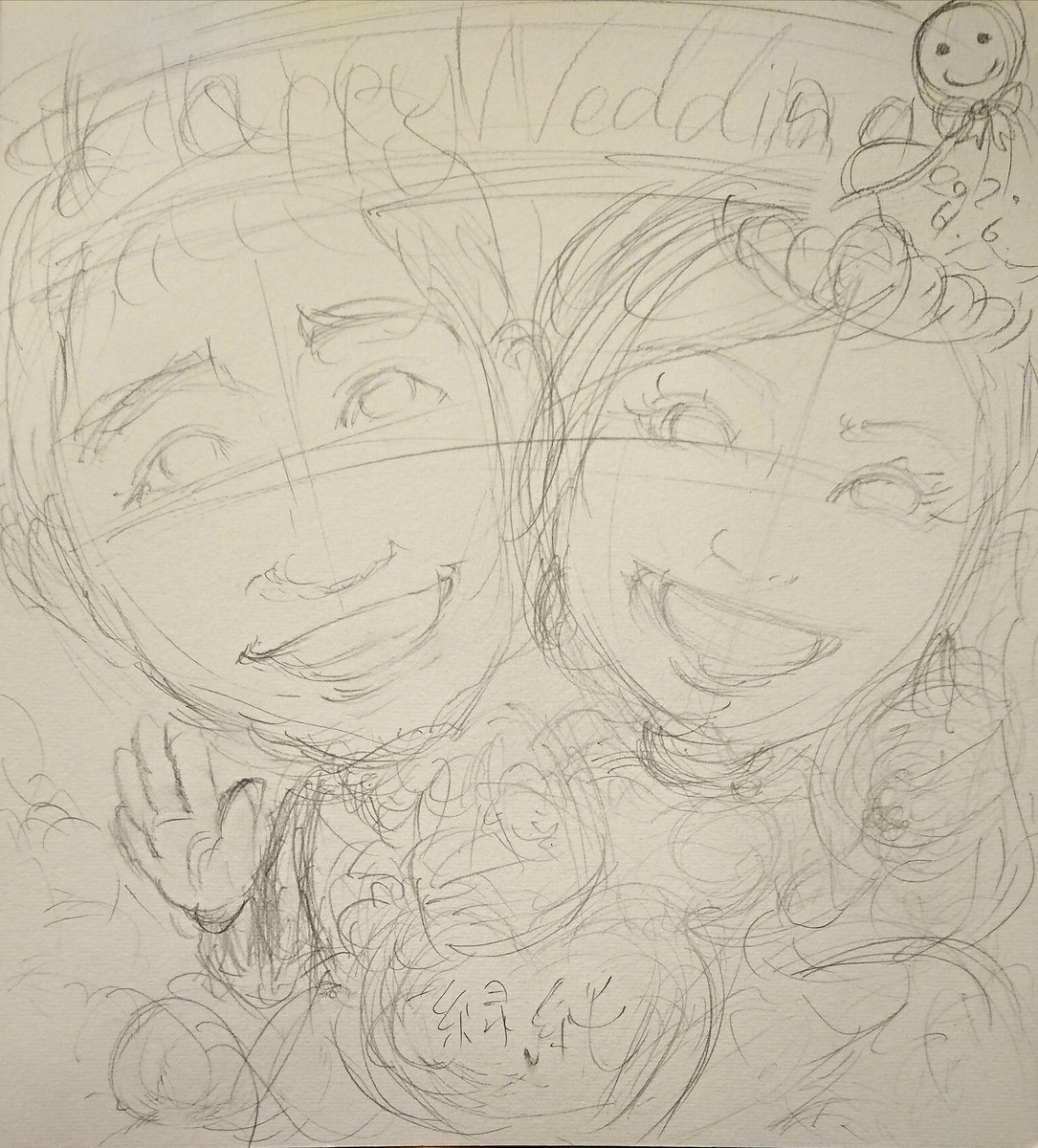 タカマサ 似顔絵 ダイエット中 ウェディングの似顔絵見本です テーマは6月 主線は ダイソーのイラストマーカー ダークブラウン に コピックのペン先を付け替えて描いてます 最初以外 インクの出る量が抑えられて良い感じ 紫陽花はそれっぽく描け