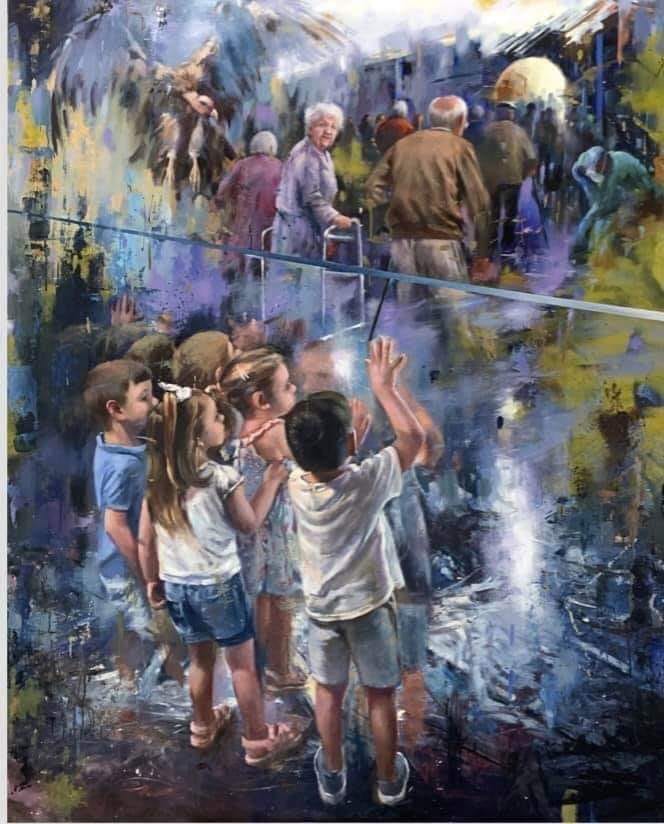 "What Will We Do Without Them?" artist Juan Lucena painted this in memory of the grandparents who died without been able to say goodbye to their grandchildren.