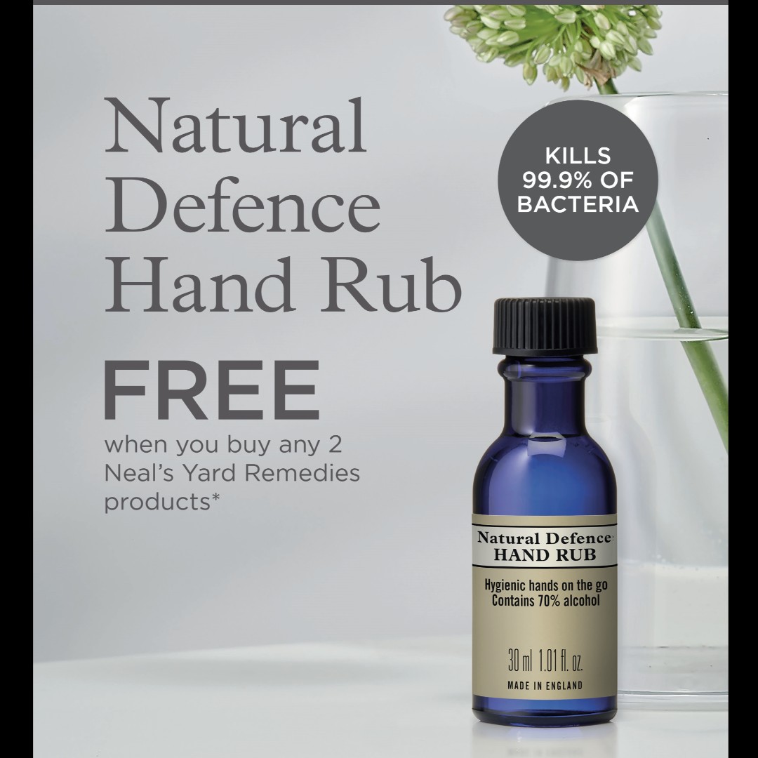 Nice one Neal's Yard Remedies - what a fab offer and just perfect timing for it. 
Buy any 2 products and get a free Natural defence hand rub. 
You can buy  our neals yard products online and in store. 
#natural #defence #offers #organic #nealsyard