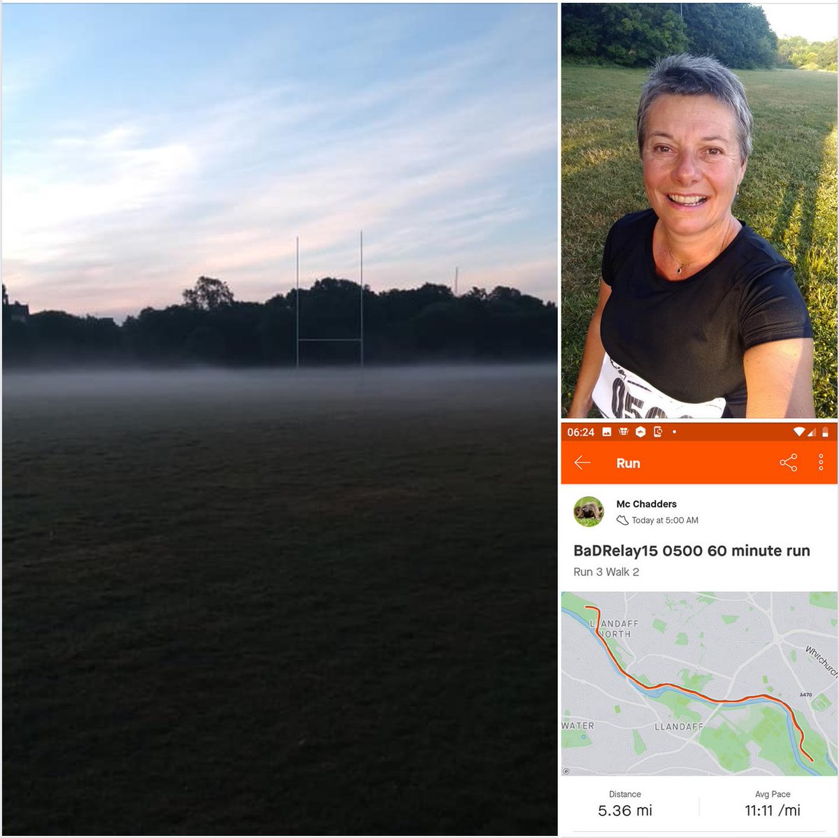 A beautiful morning for our #BaDRelay15 runners! <a href="/KarenChadwell/">Karen Chadwell</a> started us off with an hour down the misty Taff trail at 5am.