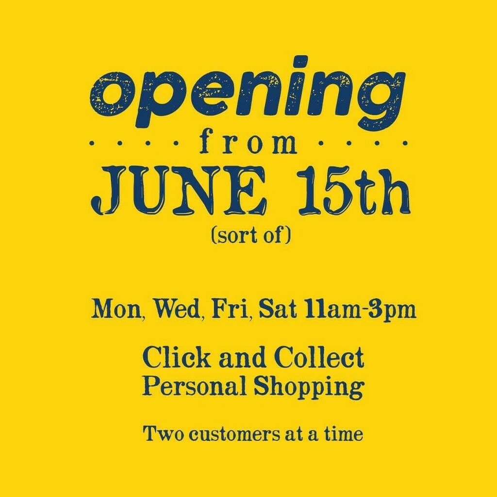 shefmakershb's tweet photo. We’ll be reopening (kind of) from June 15th. For the meantime, we’ll be offering click and collect and personal shopping, and only 2 customers will be allowed in at one time. The website will remain open for delivery as well! All of this will be reviewed… https://t.co/WENmAtc1Kf https://t.co/rW9T8XGhzX