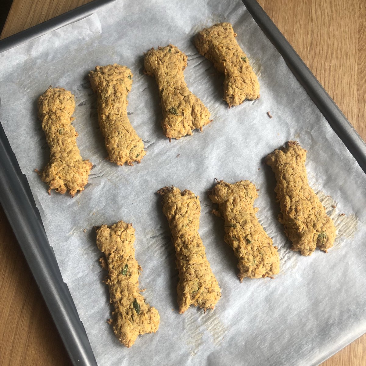 saddleworthbake's tweet photo. First time making homemade dog biscuits & they definitely get the seal of approval from Paolo, our 11 month old cockapoo! Carrot, mint, parsley & peanut butter biscuit bones - great for fresh breath & rich in antioxidants🐶😋 #dogtreats #homemadedogbiscuits #saddleworth https://t.co/AlYBJ6XeNW