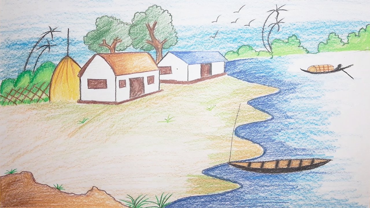 village drawing for kids