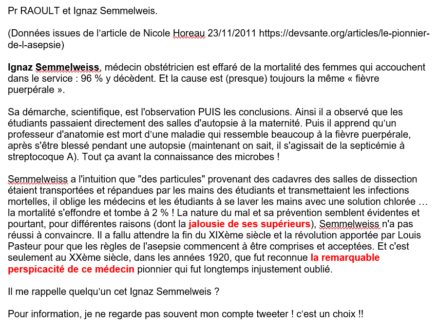 JLerouge's tweet photo. @raoult_didier Pr Raoult Semmelweis https://t.co/Mt1Gqm4DEz