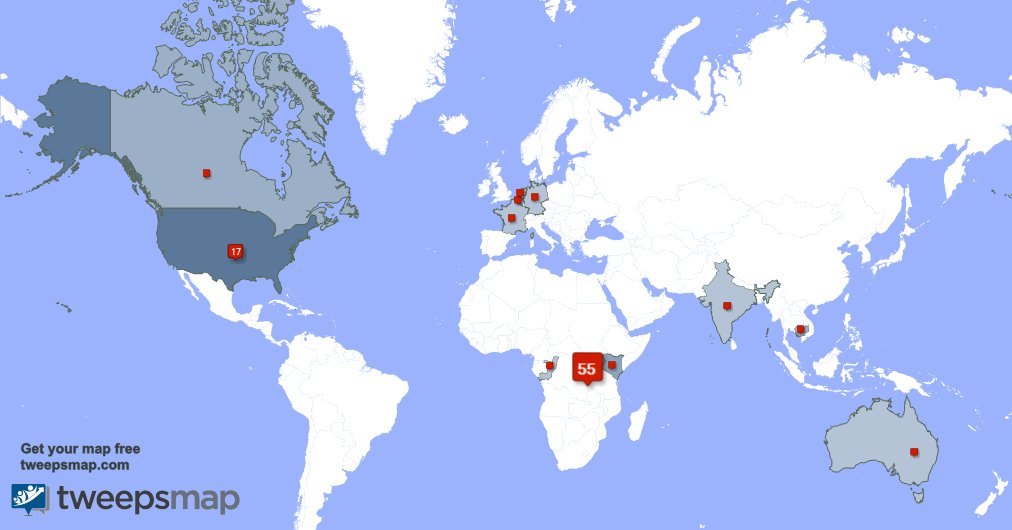 My followers are in Rwanda(58%), USA(18%)... Get your map too: tweepsmap.com/!Quiethavenhot…