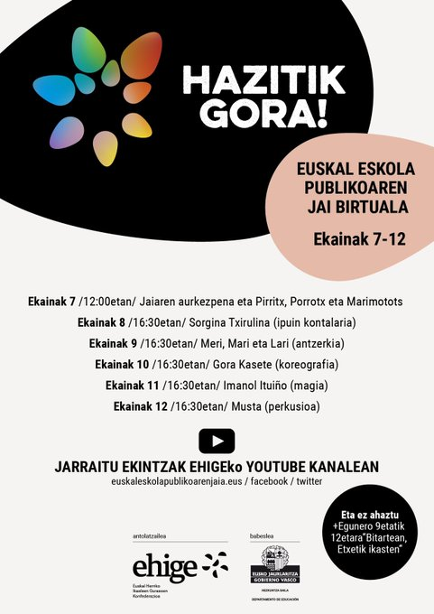 Aurtengo euskal eskola publikoaren #HazitikGora jaia etxetik jarraitzeko #PREST!
youtube.com/channel/UC7PJm…