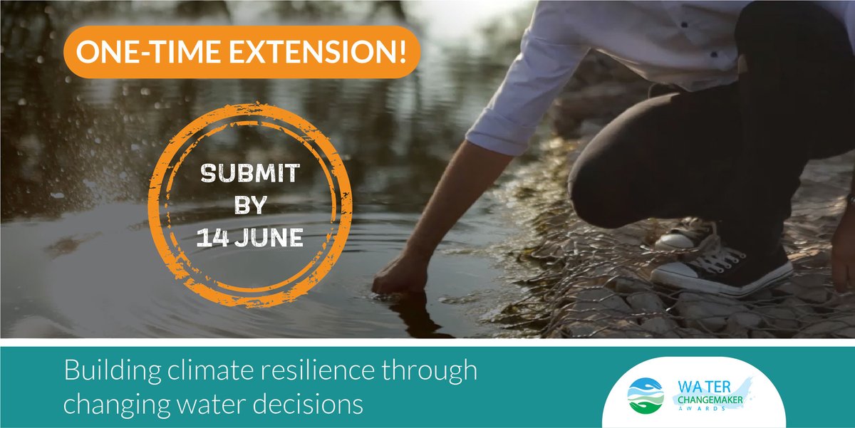 📰 Extra! One-time extension period for the Water ChangeMaker Awards!

We know you wanted to go that extra mile, so we give you one more week to submit your change journey: until 14 June!

Get inspired, submit your change journey: waterchangemakers.org 💦