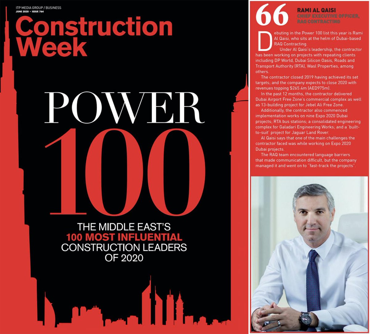 raqglobal's tweet photo. We are all honored that our Group CEO, Rami Al Qaisi, is nominated by Construction Week's 2020 Power100 most influential industry leaders.

Read more: https://t.co/ipotptkbij

#CEO #industryleaders #constructionweek #raq #raqcontracting #redefiningconstruction #Construction #UAE https://t.co/YtEsYiAf3d