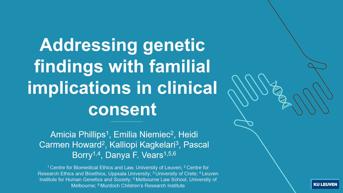 Centre for Biomedical Ethics and Law - KU Leuven (@cbmer_kuleuven) on Twitter photo Today <a href="/AmiciaPhillips/">Amicia Phillips</a> makes recommendations for addressing genetic findings with familial implications in clinical consent during her poster presentation at #ESHG2020. For more info on this work w/ <a href="/DanyaVears/">A/Prof Danya Vears</a> @pascalborry <a href="/thinkDNA/">HC Howard</a> @emi_niemiec check out nature.com/articles/s4143⦠Today <a href="/AmiciaPhillips/">Amicia Phillips</a> makes recommendations for addressing genetic findings with familial implications in clinical consent during her poster presentation at #ESHG2020. For more info on this work w/ <a href="/DanyaVears/">A/Prof Danya Vears</a> @pascalborry <a href="/thinkDNA/">HC Howard</a> @emi_niemiec check out nature.com/articles/s4143ā¦