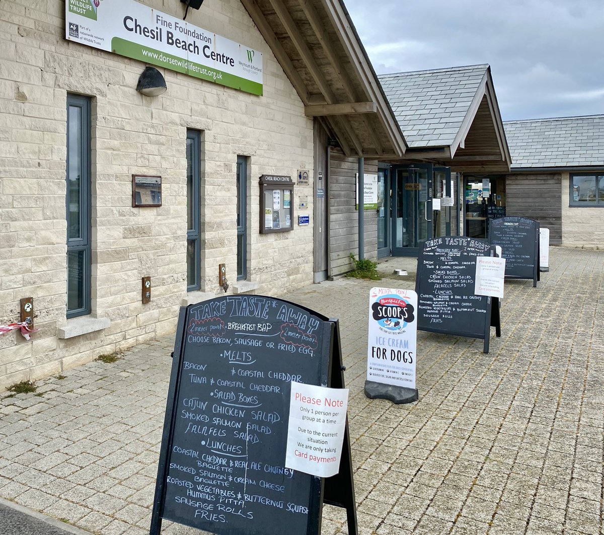 mkativusmith's tweet photo. If you are out enjoying a nature walk #30DaysWild the Taste Cafe at Chesil is now open for takeaway. There is a new one-way system with social distancing markers to keep everyone safe #dorsetwt #dwtwey https://t.co/WAYyempuWb