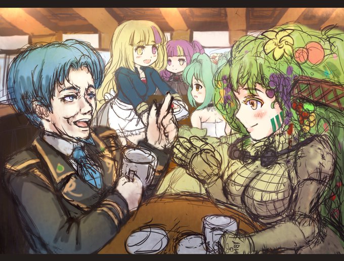 6月7日は【プロポーズの日】ということで、
ぴくろぼXOよりもうすぐ結婚3周年が近いガンナー嬢とハンスおじさんです('▽`*)
喫茶デリジオッソで「もうすぐ3年目… いやぁ、いろんなことがありましたな!」「ええ、時間がたつのは早いことですわ」とコーヒーを飲みながら楽しく会話している感じです! 