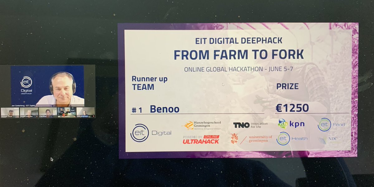 And the winners of the #farm2fork DeepHack <a href="/TNO_Research/">TNO Research</a> @ndcmediagroep <a href="/EIT_Food/">eitfood</a> <a href="/EITHealth/">EIT Health</a> <a href="/EIT_Digital/">EIT Digital</a> <a href="/EITeu/">European Institute of Innovation & Technology</a> <a href="/hanze/">Hanze</a> <a href="/univgroningen/">University of Groningen</a> @kpn
