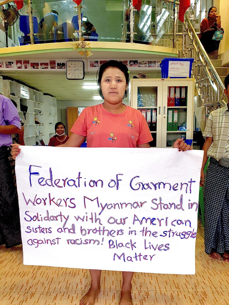 Myanmar garment workers and union leaders stand with black workers in the USA!

THIS is how we will vanquish racism! THIS is what the labor movement should look like!

#BLM #BlackLivesMattters #1u #SolidarityForever