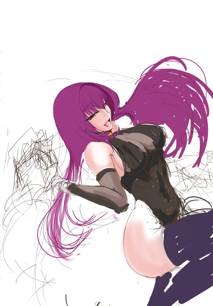 今日のお絵描き。スカサハ師匠のヤツちょっと進めて、手癖でポニテッ子描いた。 